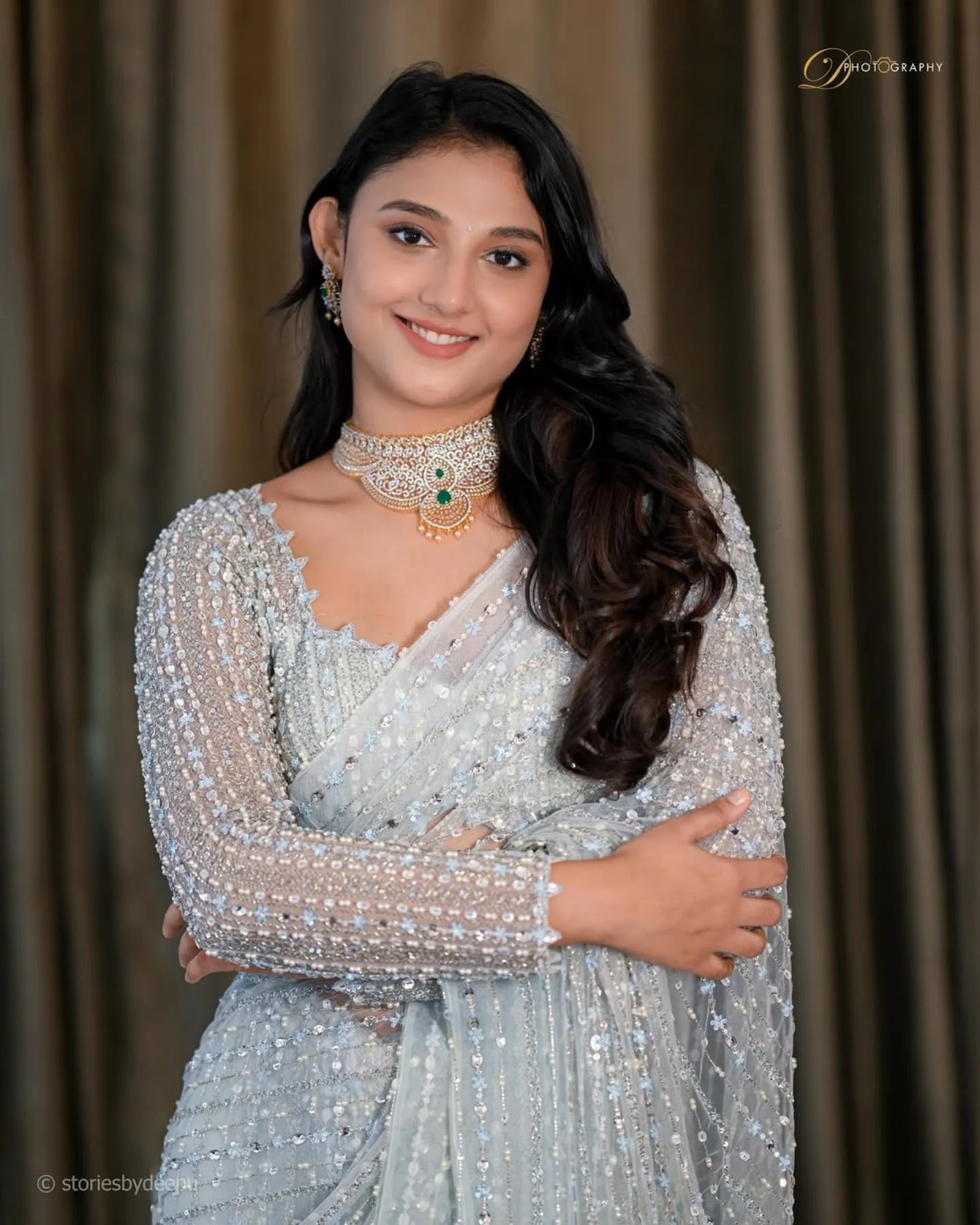 Ritika Nayak in ice blue net saree
