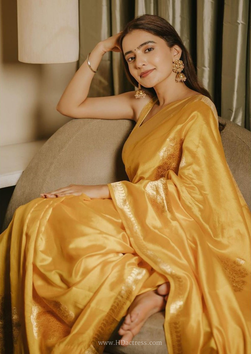 Rukshar Dhillon in mustard yellow Banarasi saree Rukshar Dhillon in mustard yellow Banarasi saree