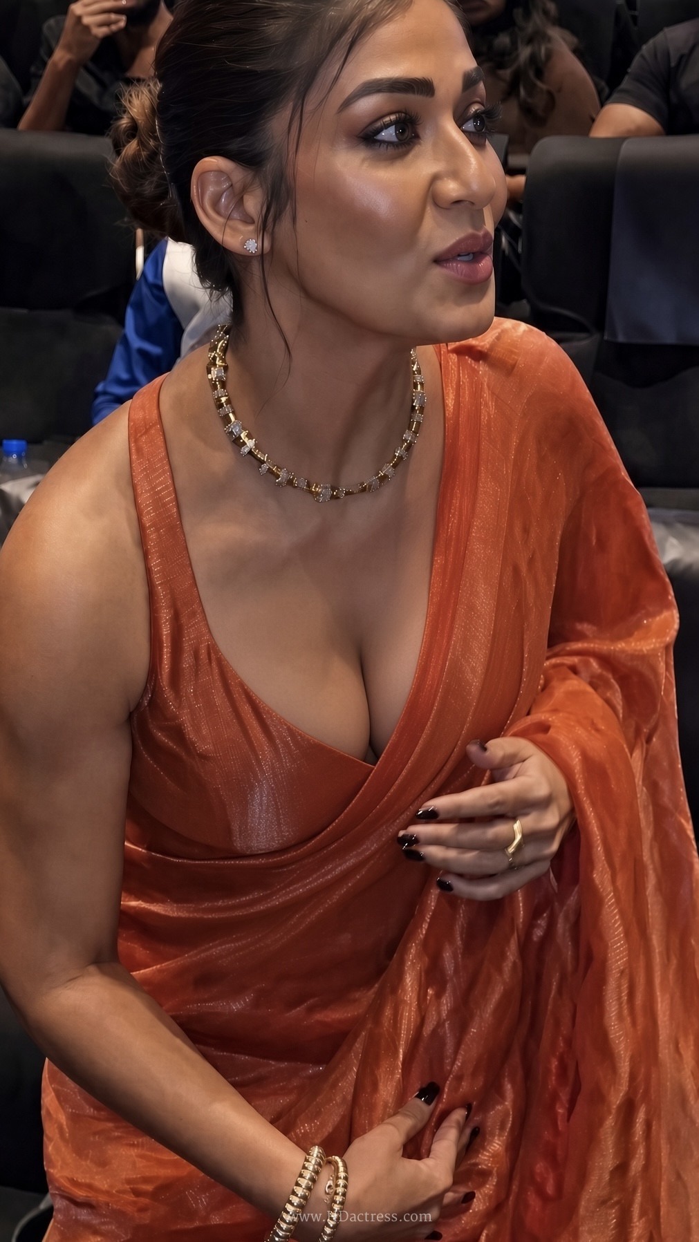 Nayanthara Looks Elegant in Orange Saree at Toxic Movie Trailer Launch – Photos - Image 2 Nayanthara orange saree toxic trailer launch