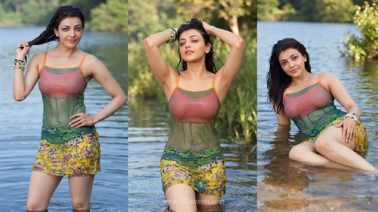 Kajal aggarwal stunning lake side photos in floral dress
