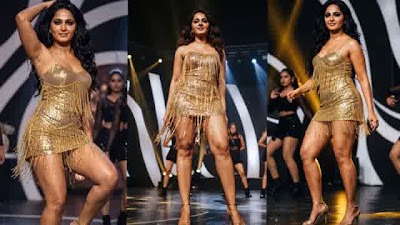 Anushka shetty turns head with a bold golden fringe outfit
