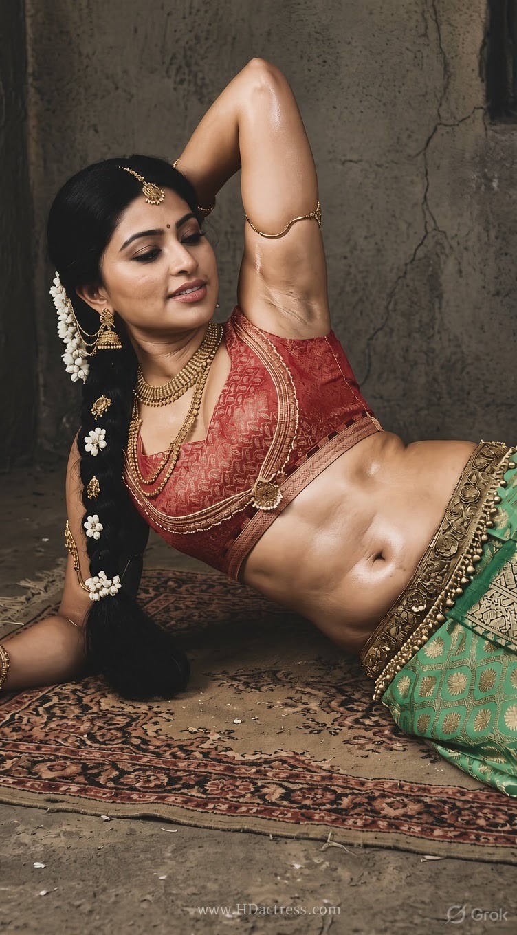 Sneha Looks Gorgeous In Red Blouse And Green Pattu Pavadai – AI Photos - Image 5 Sneha Looks Gorgeous In Red Blouse And Green Pattu Pavadai – AI Photos - Image 5