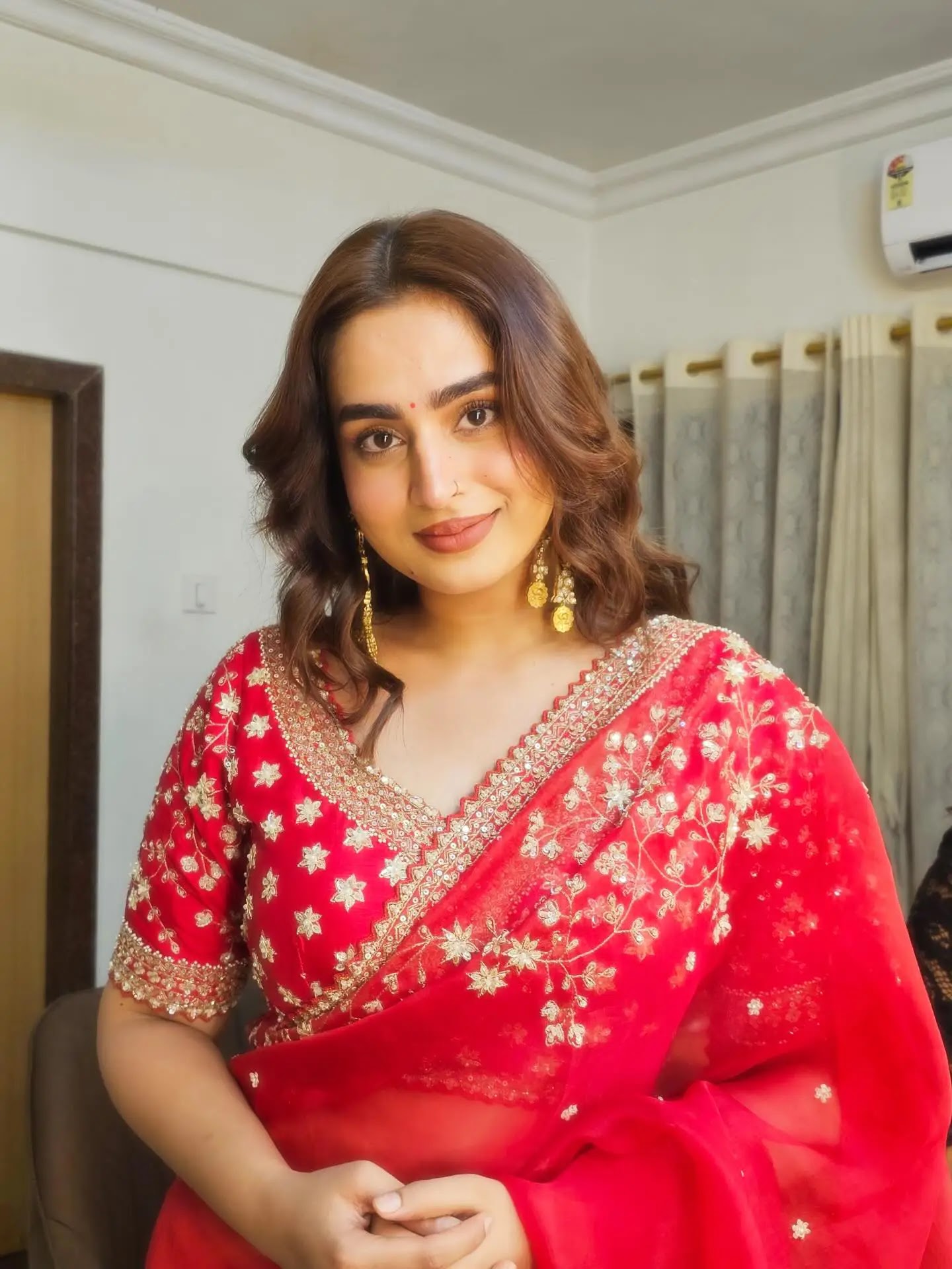 Ayesha Khan Hot Looking In Red Saree
