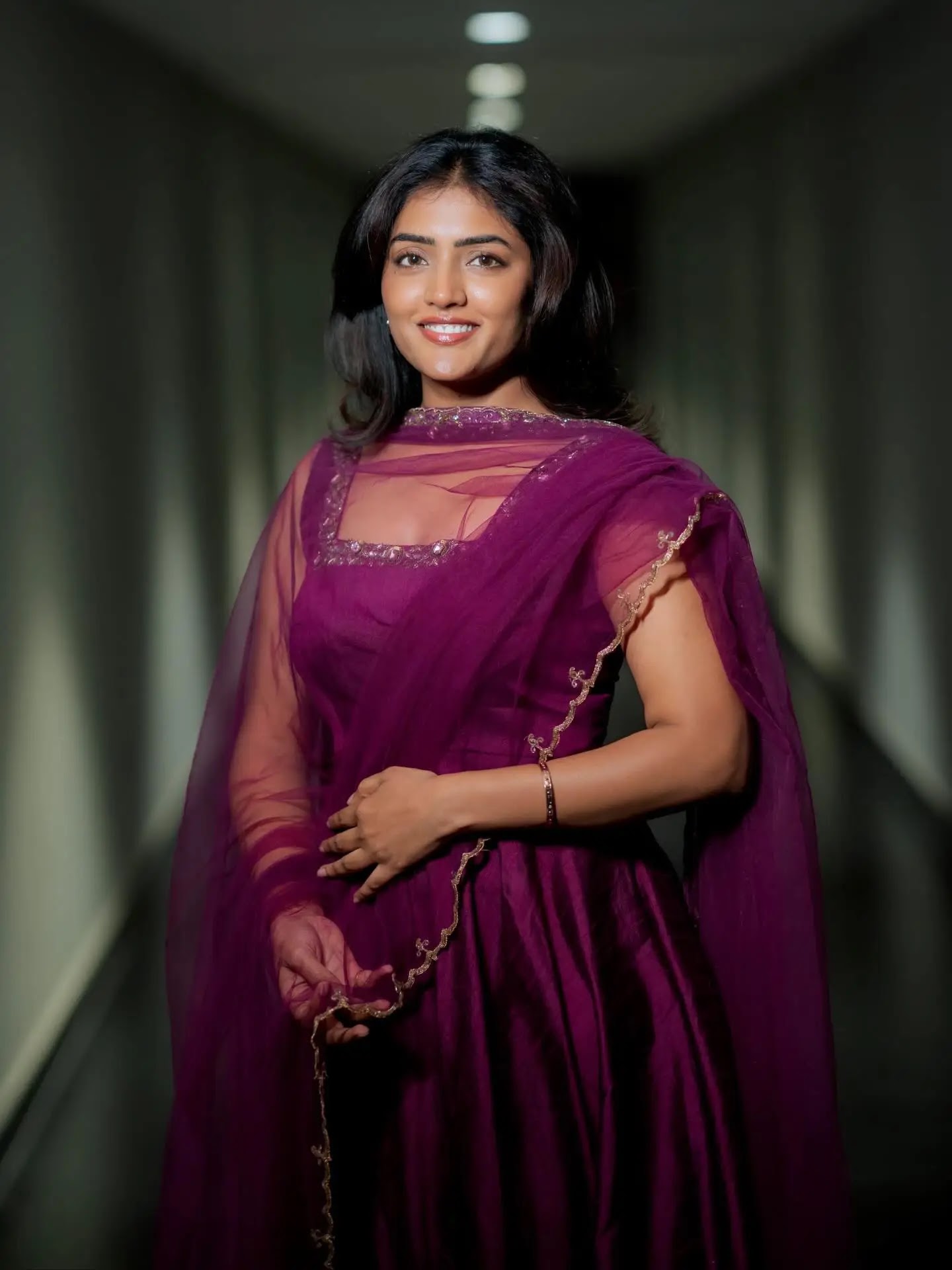 Beautiful Indian Actress Eesha Rebba Wearing Violet Dress - Image 1
