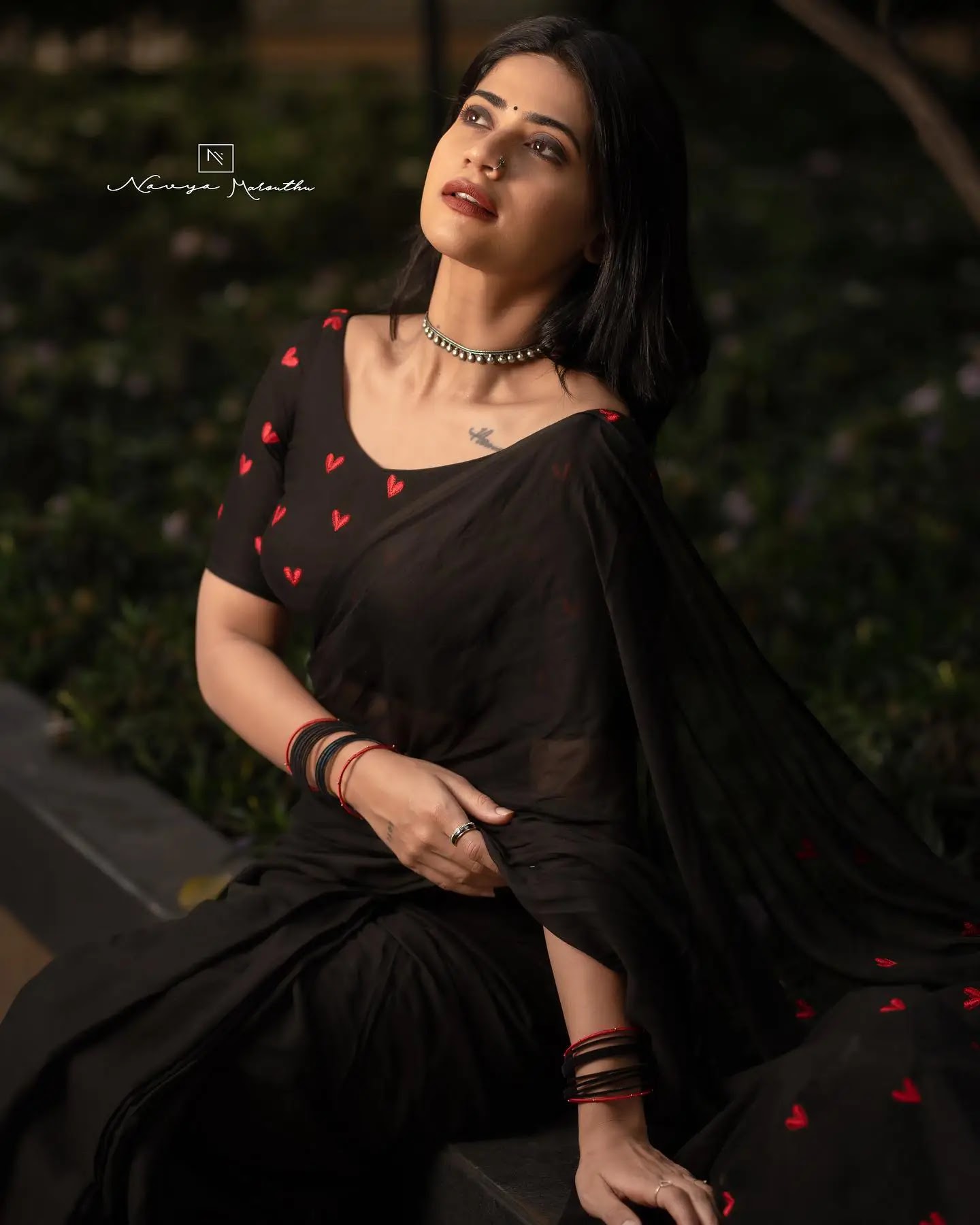Indian Actress Abhignya Vuthaluru Stills In Black Saree