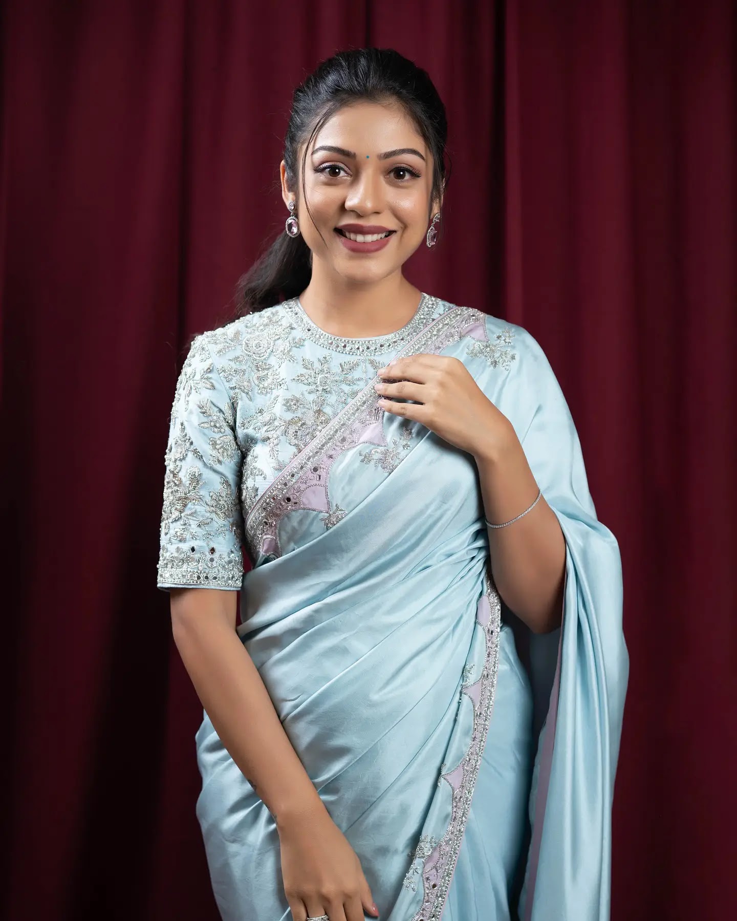 Indian Actress Varsha Bollamma Photos In Blue Saree