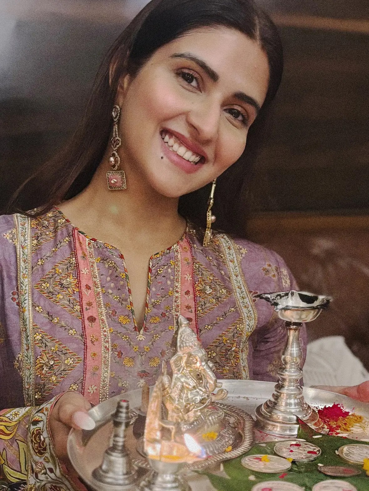 Pranutan Bahl Stills In Indian Traditional Violet Dress - Image 1