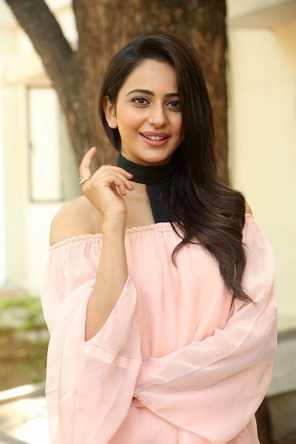 Rakul Preet Singh Long Hair In Pink Top
