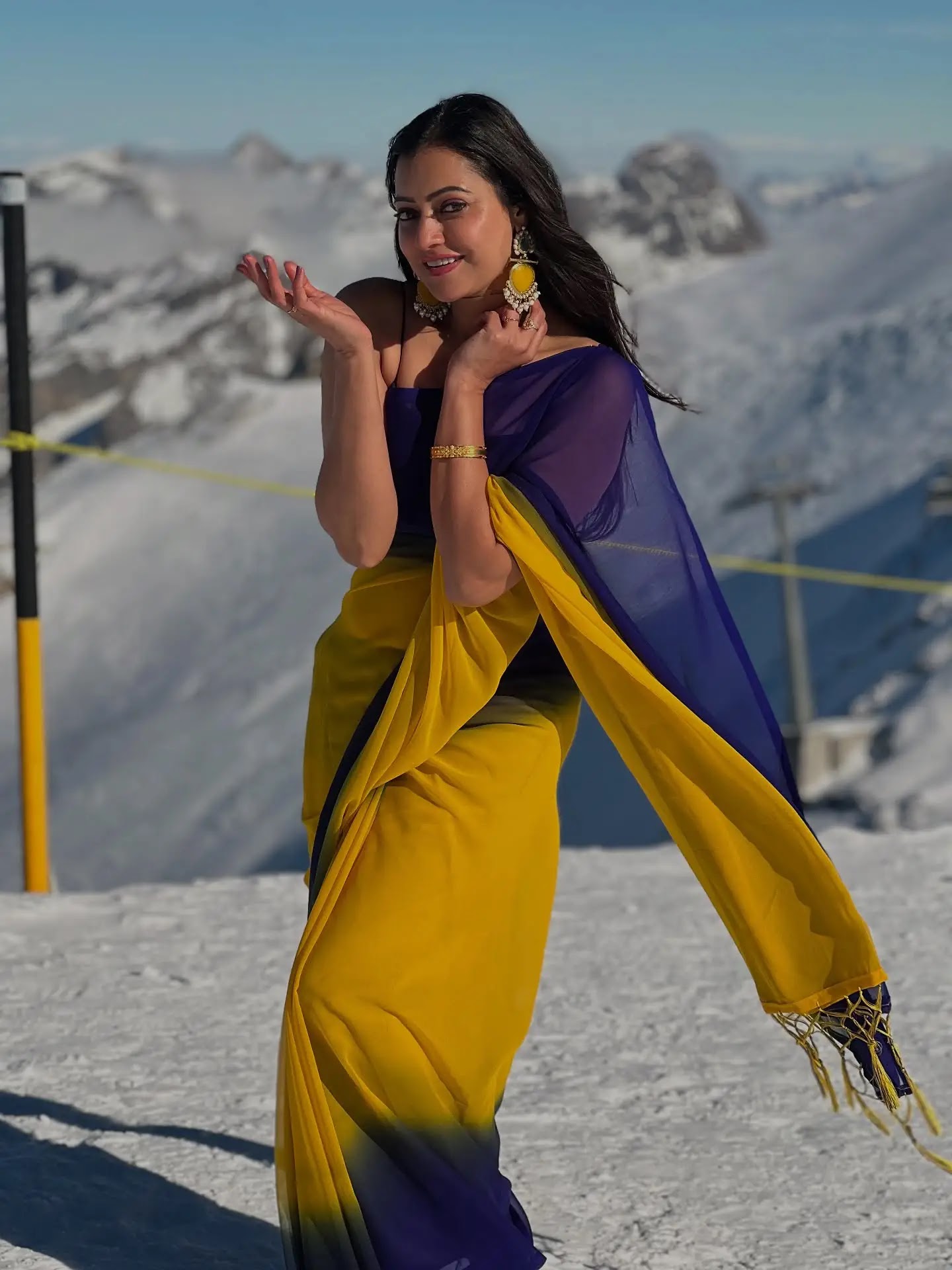 Sowmya Rao Nadig Photoshoot In Yellow Saree Blue Blouse - Image 1