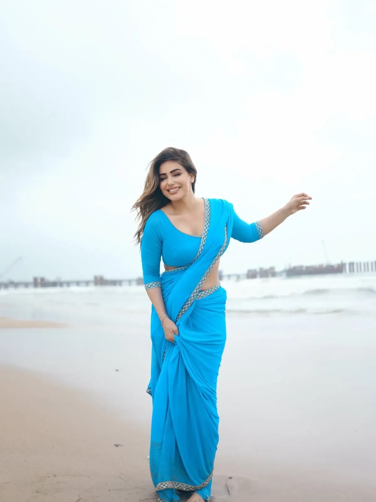 Kangana Sharma in sky-blue georgette saree Kangana Sharma in sky-blue georgette saree
