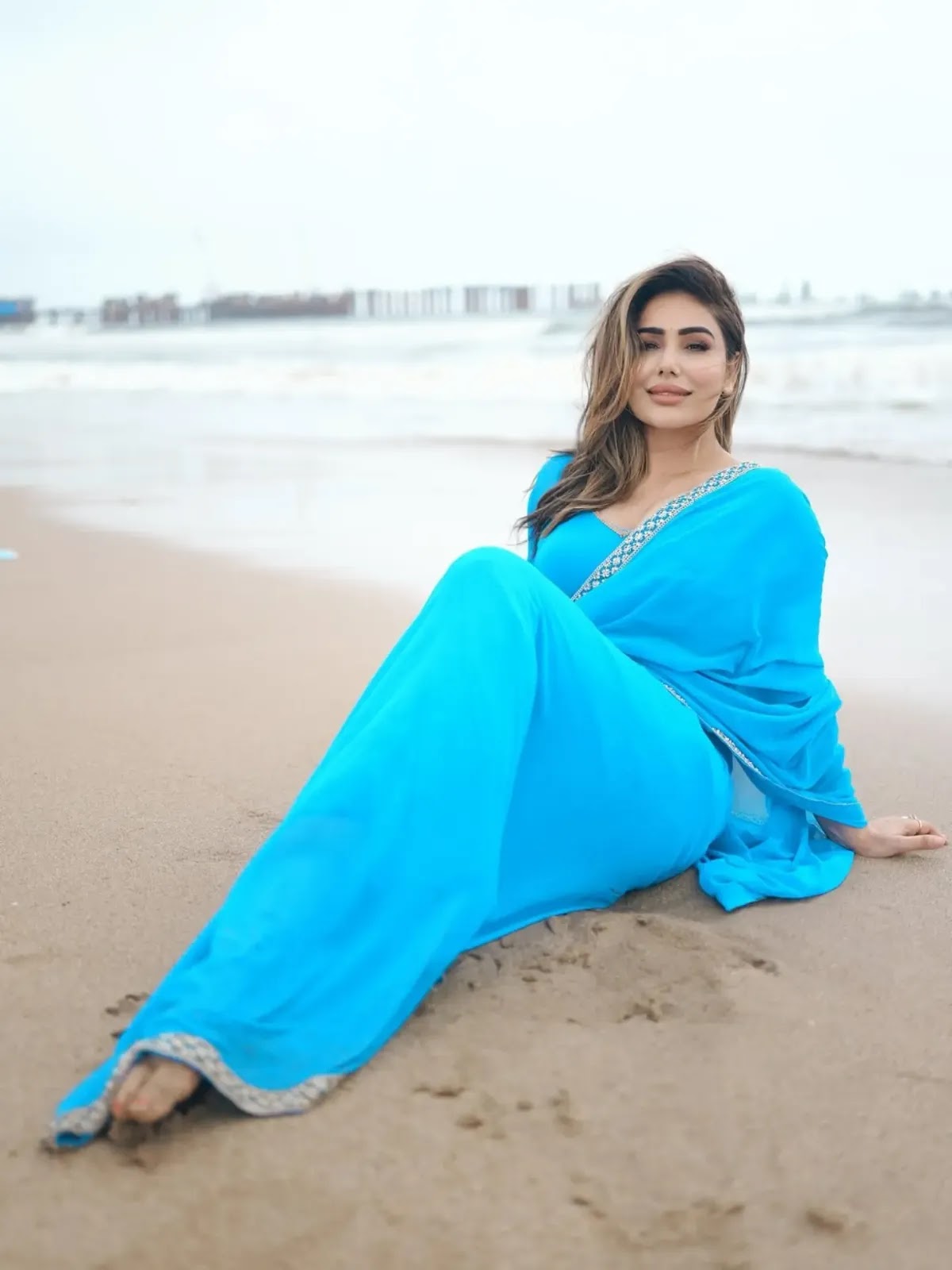 Kangana Sharma in sky-blue georgette saree Kangana Sharma in sky-blue georgette saree