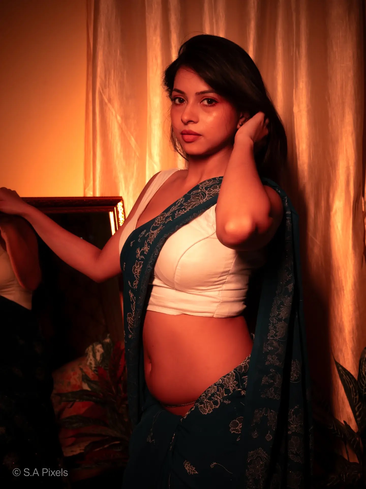 Raini Pramanik in teal blue embroidered saree Raini Pramanik in teal blue embroidered saree