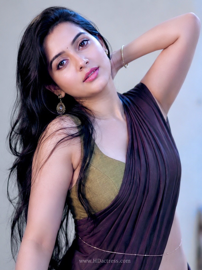 Genzera in dark purple saree and olive green blouse