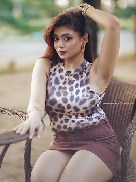 Isha Gupta in leopard-print top and cargo pants
