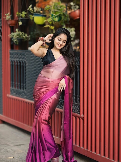 Moumita in ombre satin saree and black blouse Moumita in ombre satin saree and black blouse