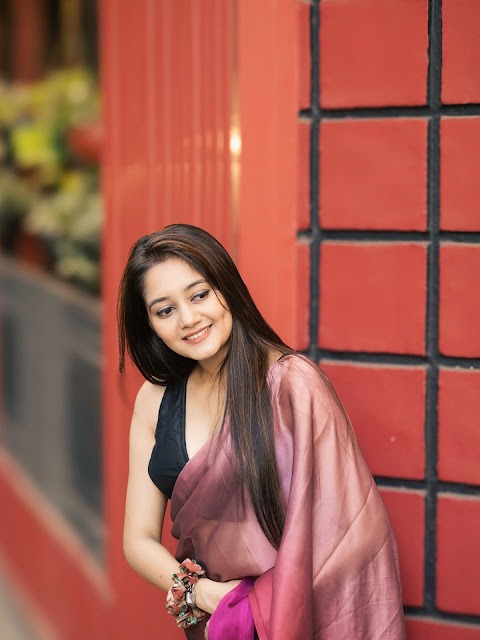 Moumita in ombre satin saree and black blouse Moumita in ombre satin saree and black blouse