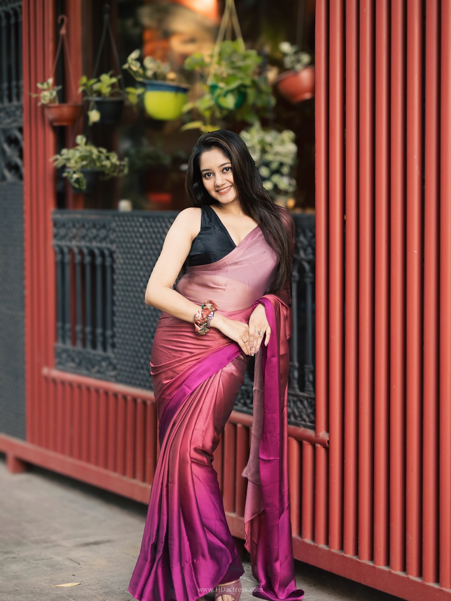 Moumita in ombre satin saree and black blouse Moumita in ombre satin saree and black blouse