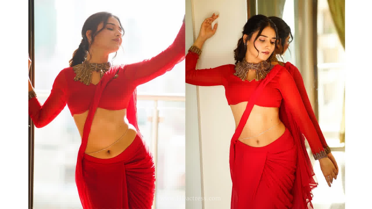 Prisha Singh Dazzles In A Stunning Red Saree With Backless Blouse - Image 1 Prisha singh dazzles in red saree