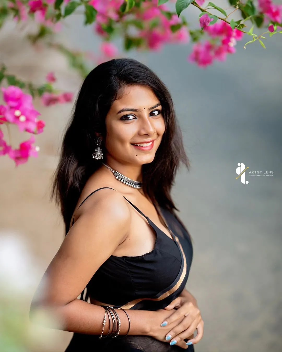Lathika in minimalist black saree