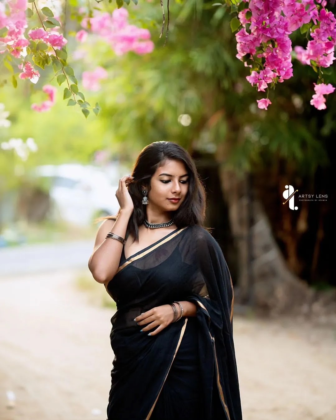 Lathika in minimalist black saree Lathika in minimalist black saree