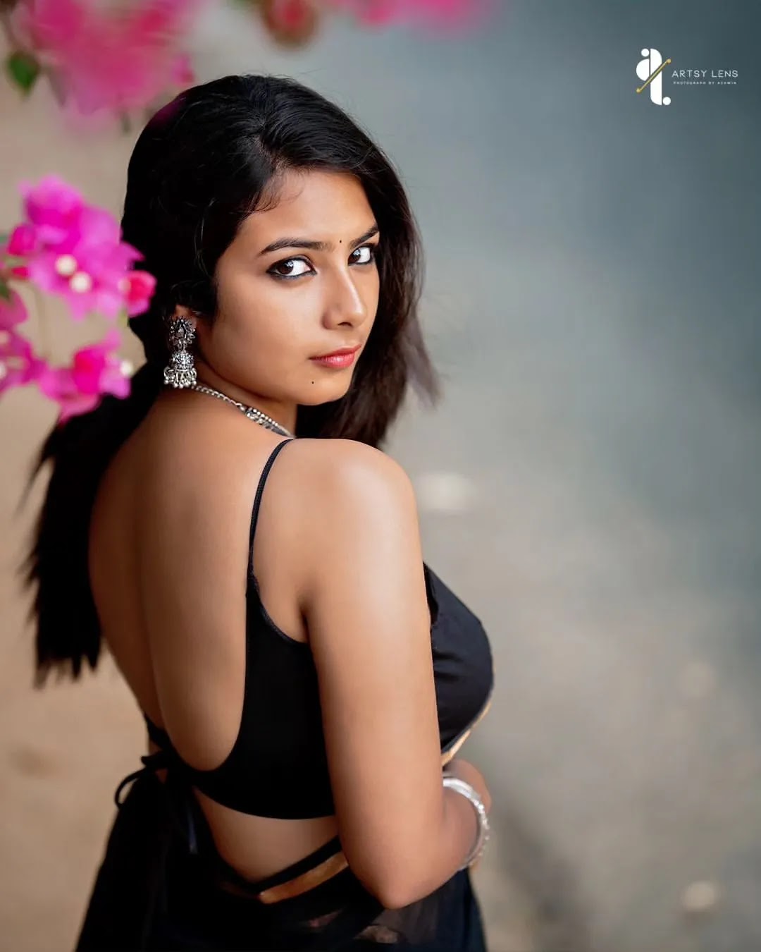 Lathika in minimalist black saree Lathika in minimalist black saree