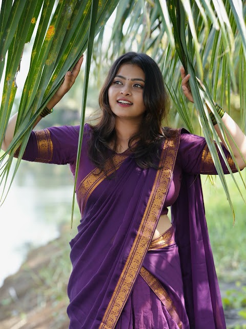 Sreelakshmi Bhatt in purple cotton saree and matching blouse