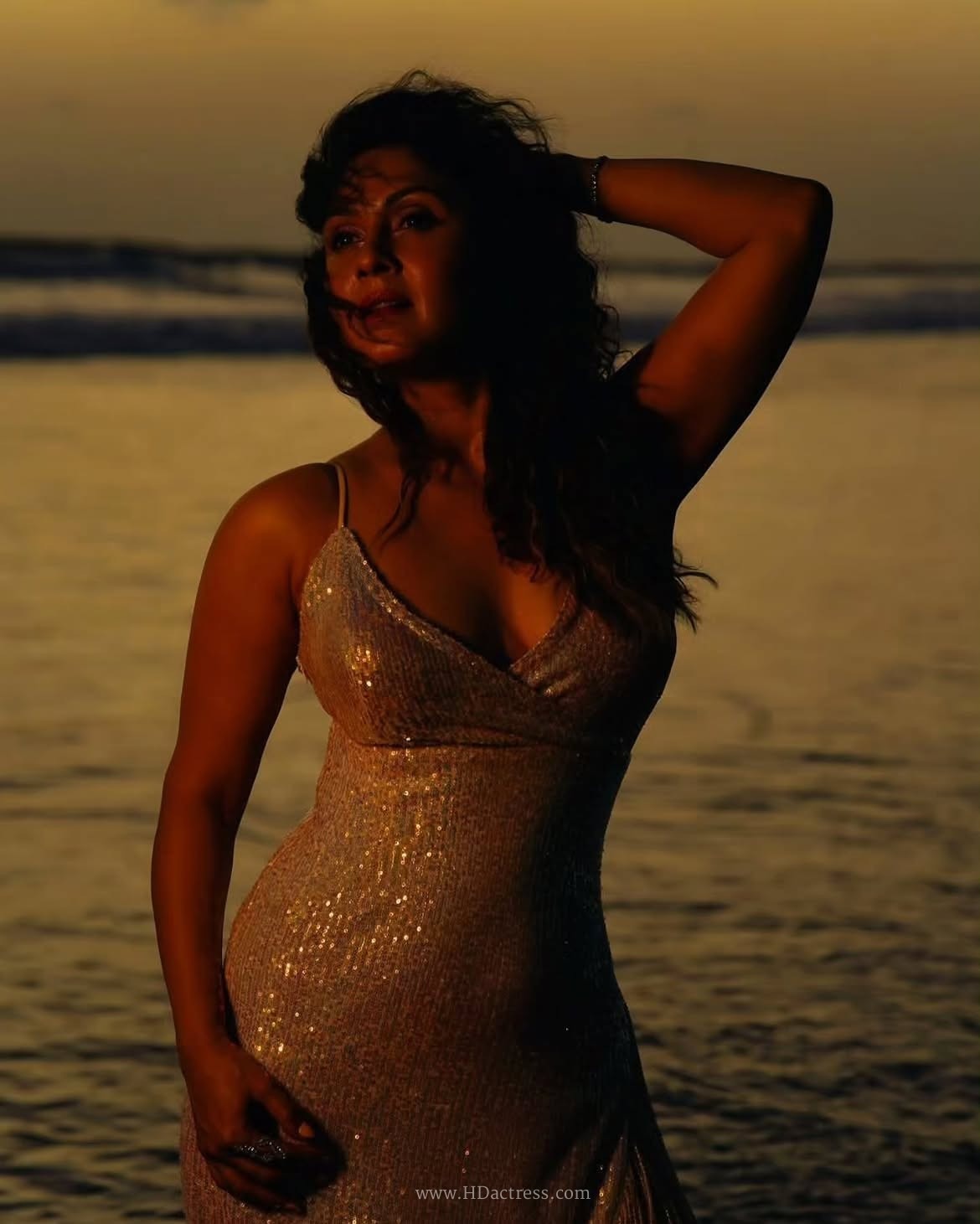 Manjari Fadnis Wet Look Photo Shoot: Sunset Sequin Plunge Dripping in Surf