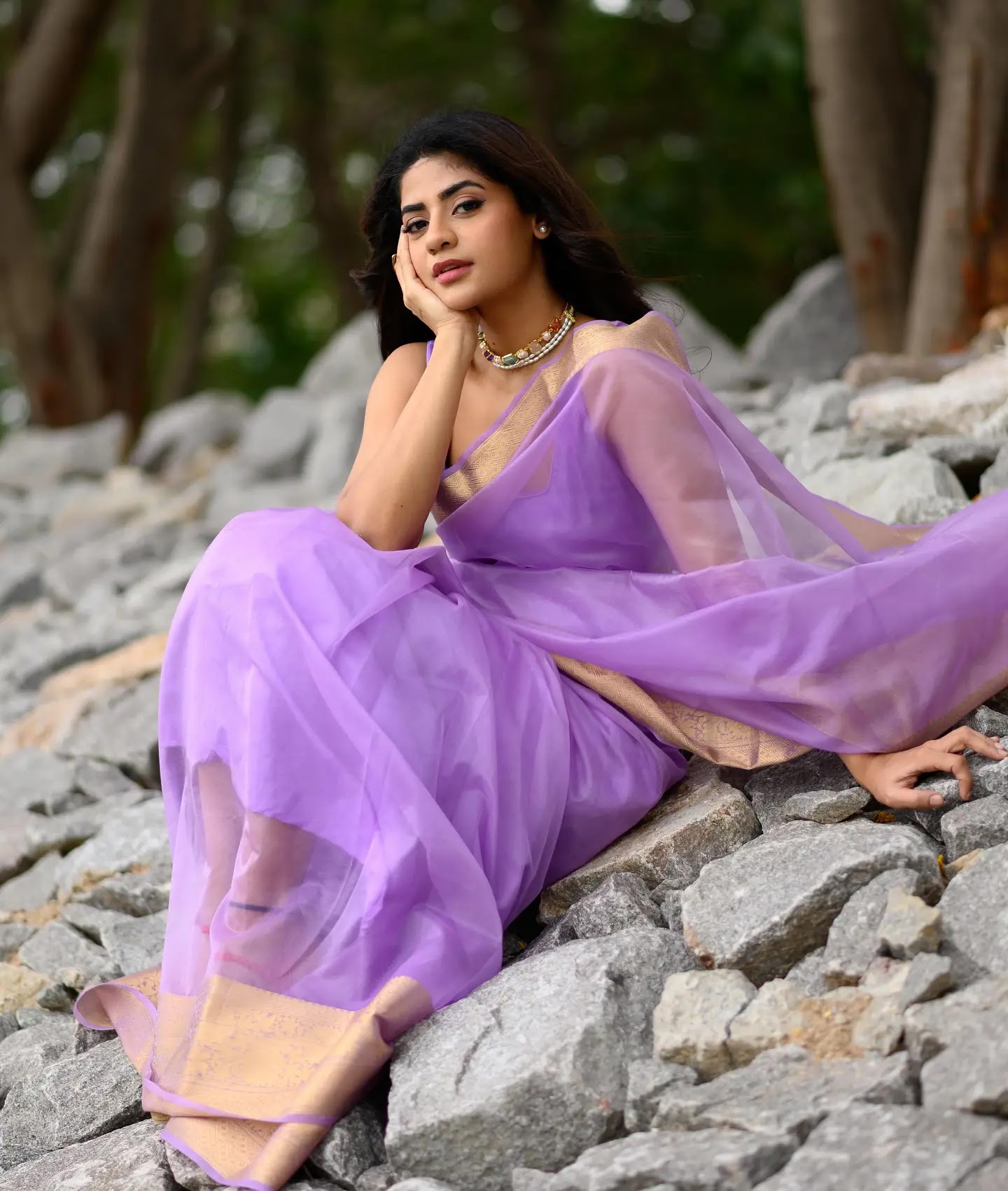 Abhignya Vuthaluru In Indian Traditional Violet Saree