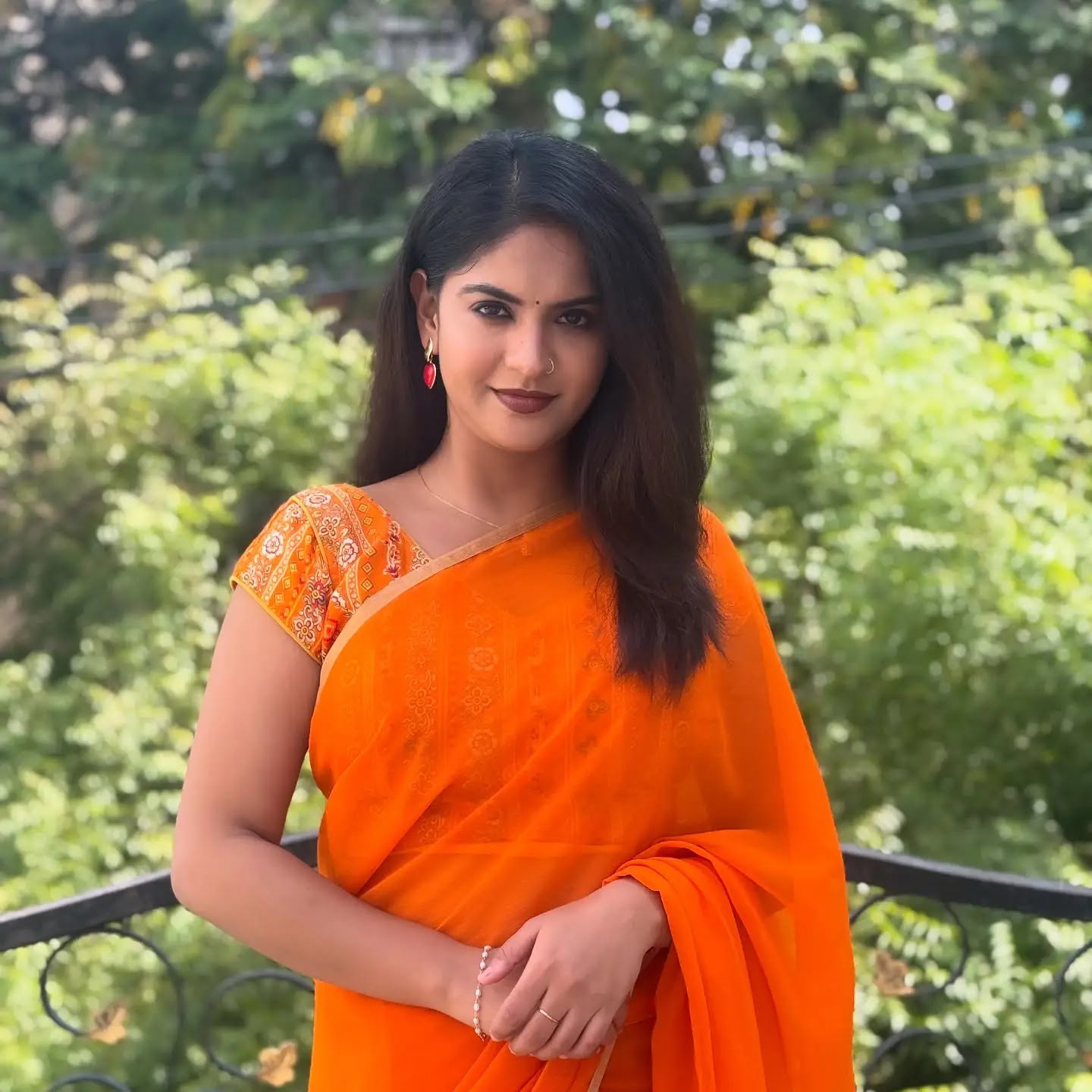 Alankrita Shah In Orange Saree Designer Blouse