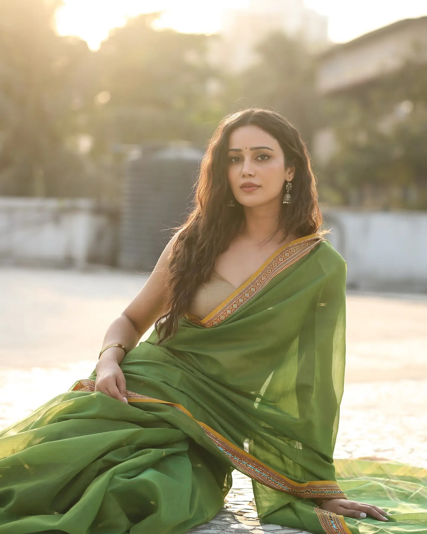 Anaira Gupta Stills In Long hair Green Saree - Image 1