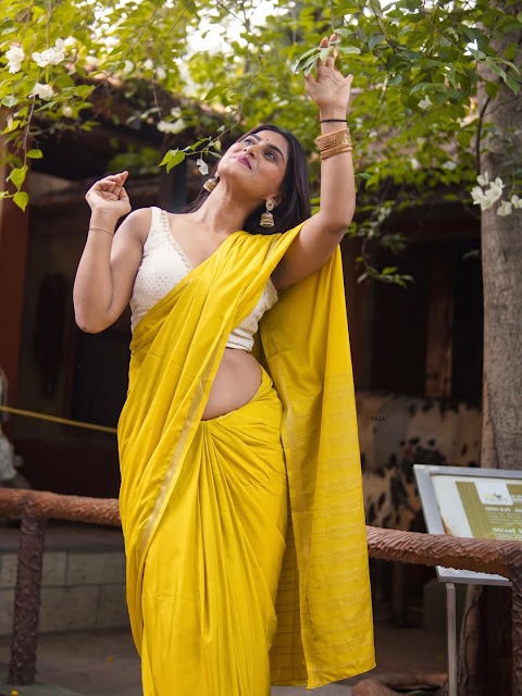 Chandana Gowda Latest Yellow Silk Saree Pics