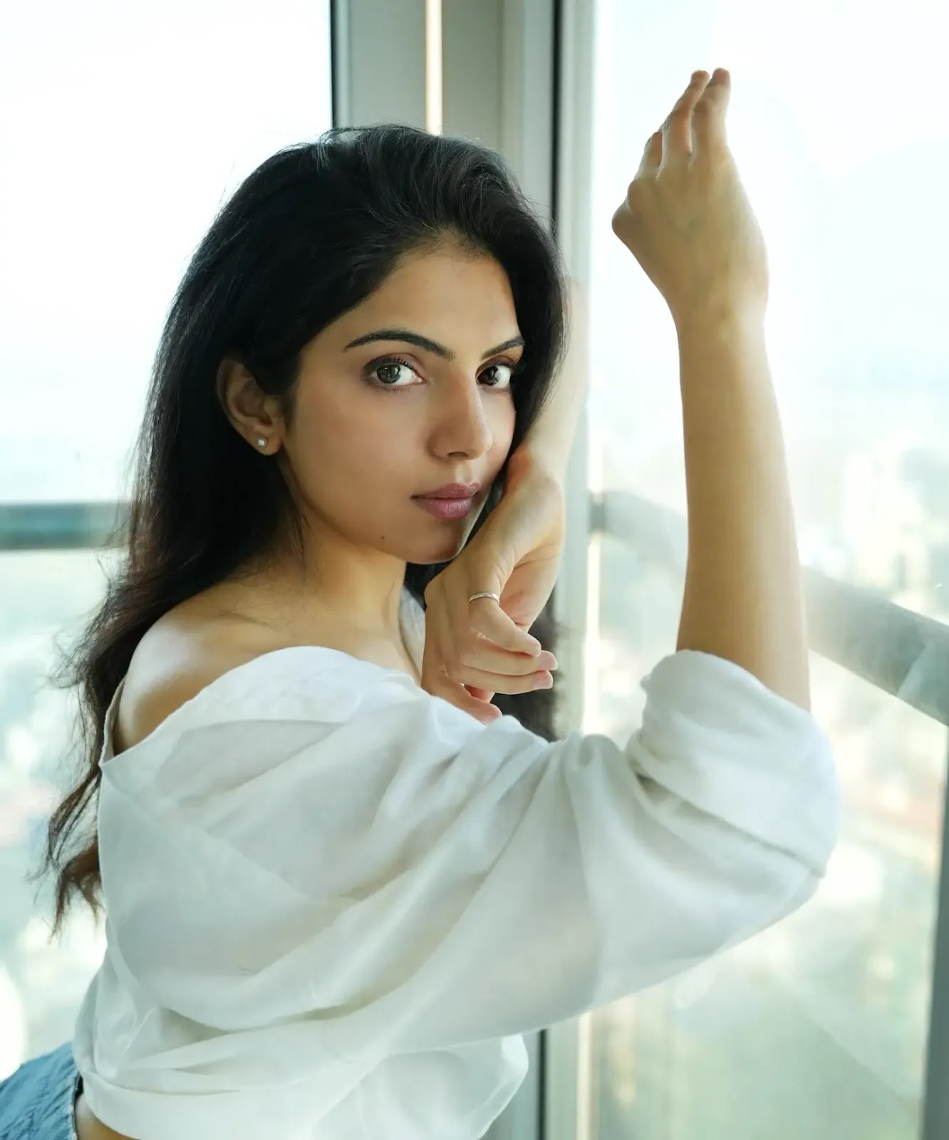 Beautiful Indian Actress Misha Narang Stills In White Shirt Blue Shirt