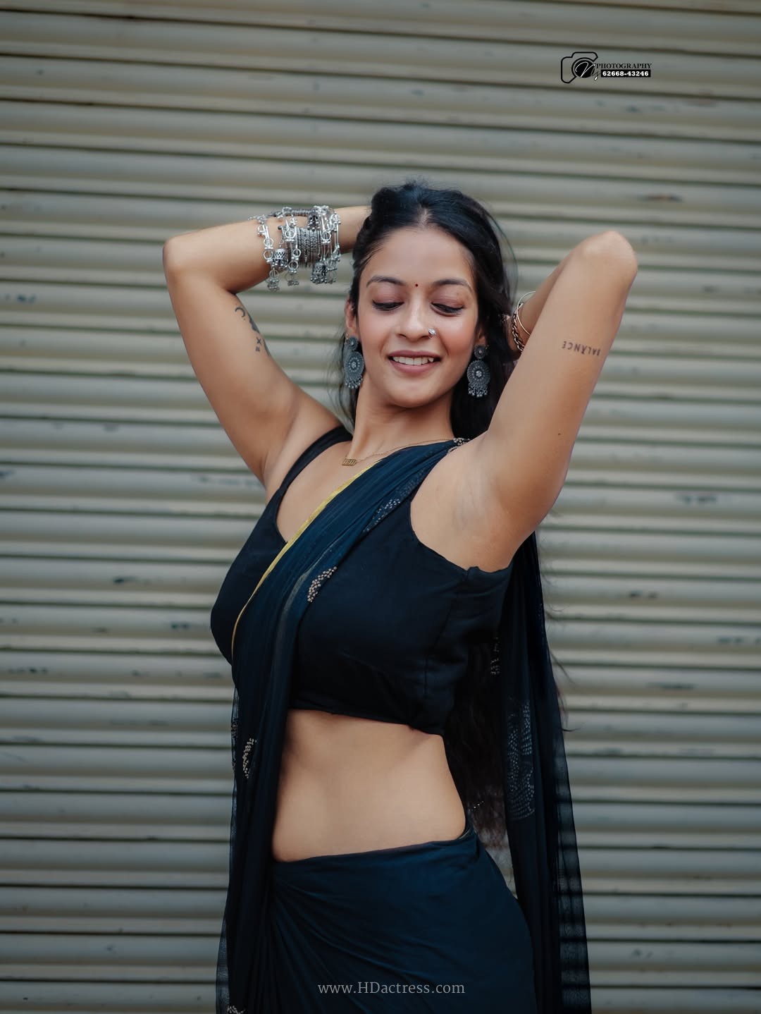 Shivi Shanu in Black Sleeveless Georgette Saree
