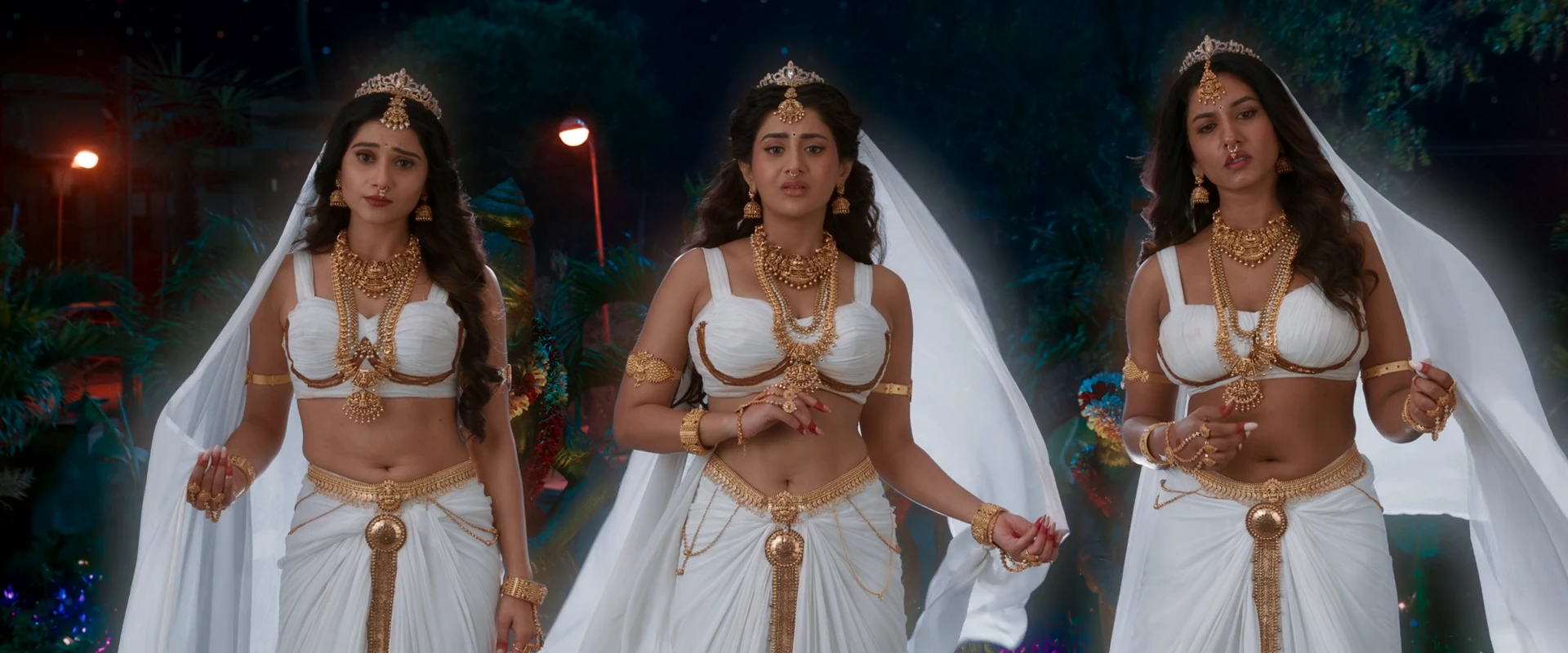 Prisha Singh, Rashi Singh & Vishnu Priya Flaunt Bold Toned Navel Curves in Ramba Oorvasi Menaka Stills