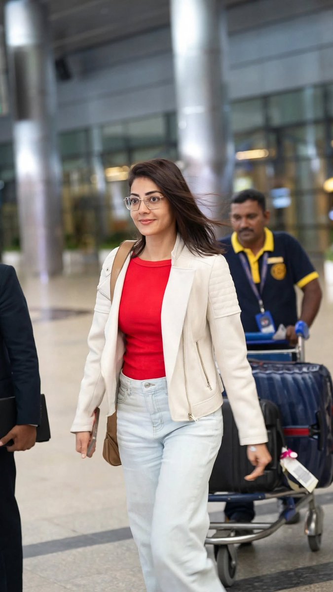 Kajal Aggarwal with her stylish and gorgeous look is back arriving in Hyderabad. ❤️ #KajalAggarwal