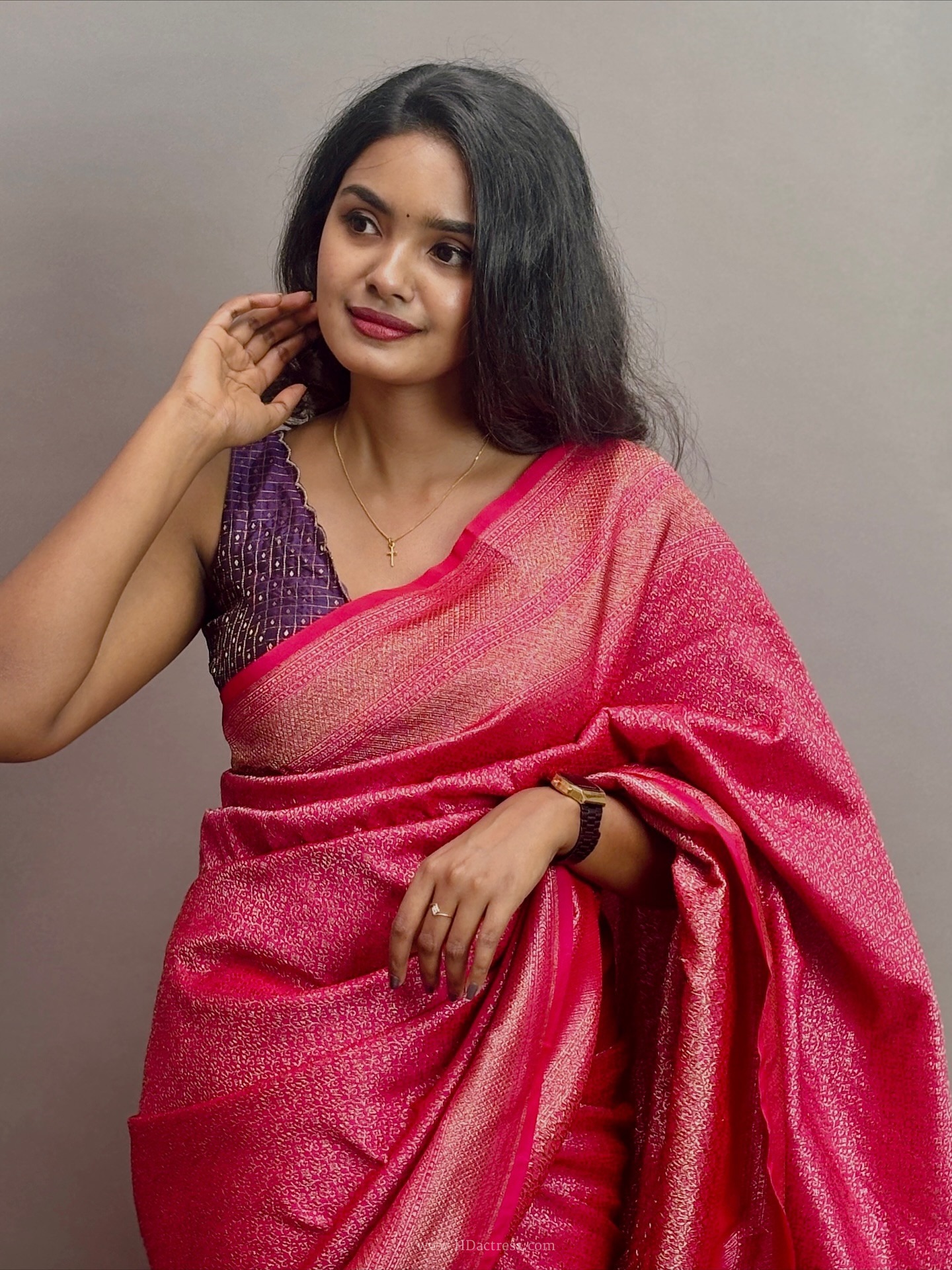 Akshaya Sunny in Fuchsia Pink Silk Saree