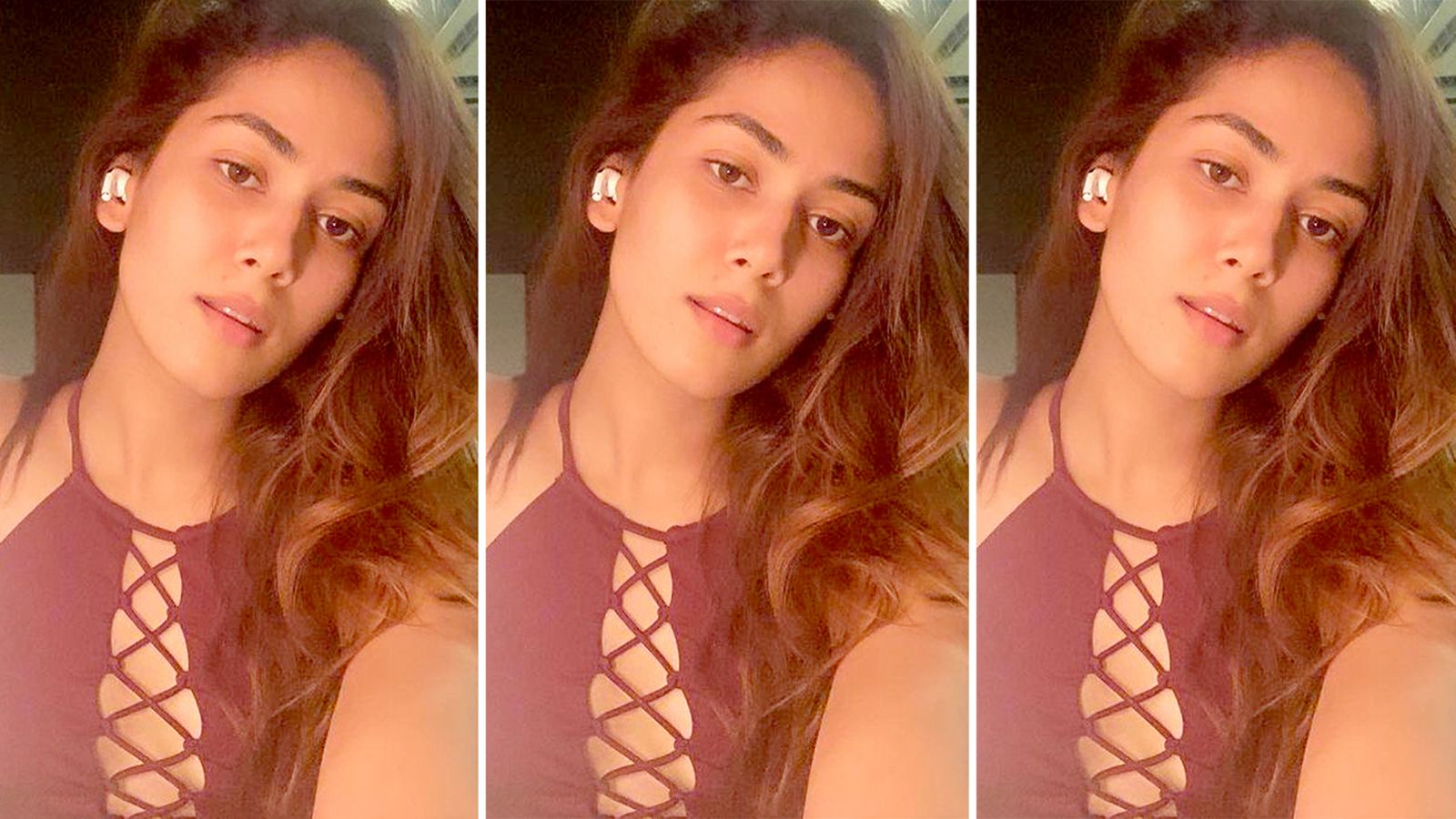 Mira Rajput Kapoor Photos: Maroon High-Neck Sports Bra with Front Lace-Up Detail
