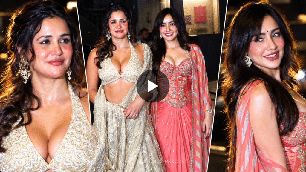 Neha Sharma: 34-26-36, 34B | Aisha Sharma: 34-28-36, 34B deep neck blouse, glamorous Garba looks, sexy Garba Night photos, Captivating Clicks, Neha Sharma Aisha Sharma together, deep neck blouse style, Indian actresses Garba fashion