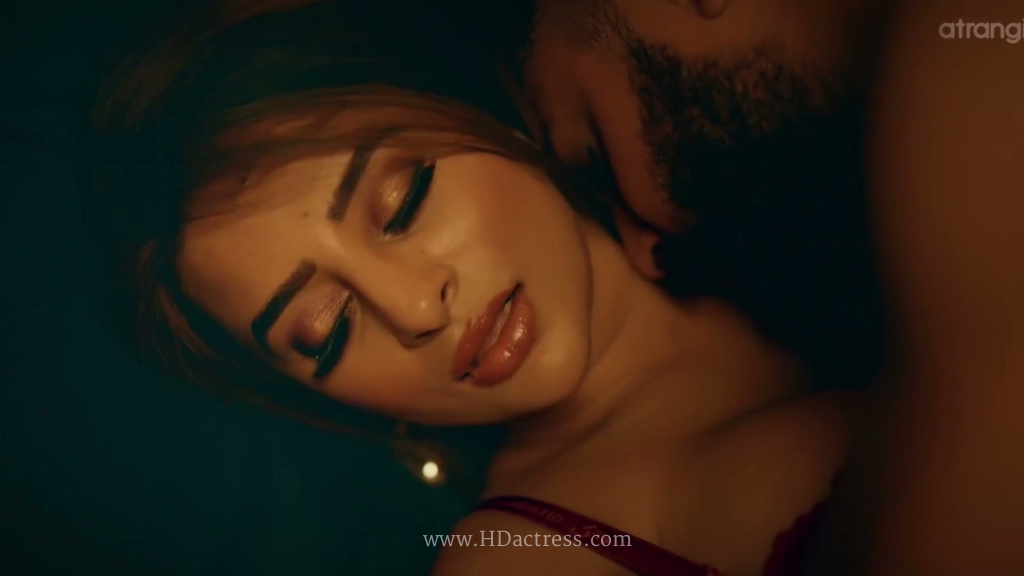 ankita dave lingerie, atrangi emi romance, sheer lace set, bold cleavage pose, sultry bedroom eyes