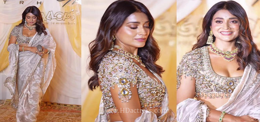 Shriya Saran in Plunging Deep Neck Blouse – Viral Seductive Photos