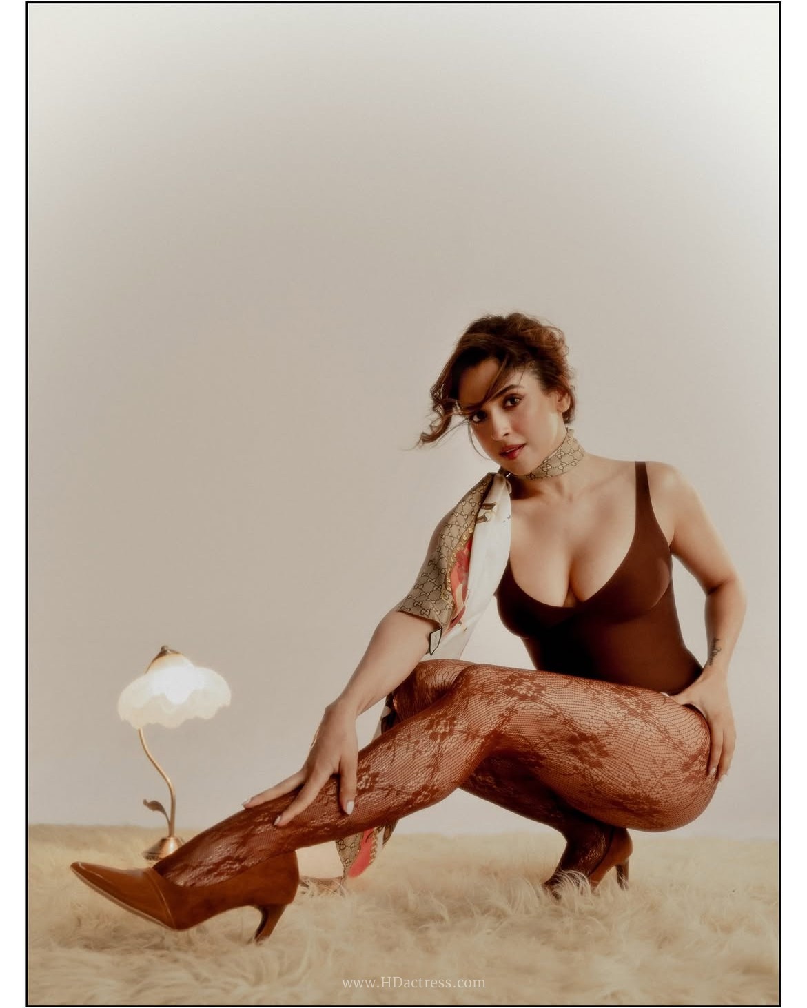 Sanya Malhotra Sets Instagram on Fire in Brown Plunge Bodysuit and Sheer Lace Tights – Boldest Look Yet
