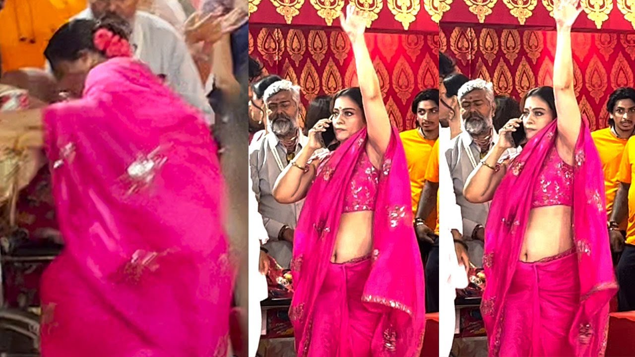 Kajol Flaunts Midriff in Hot Saree Look at Puja Celebrations